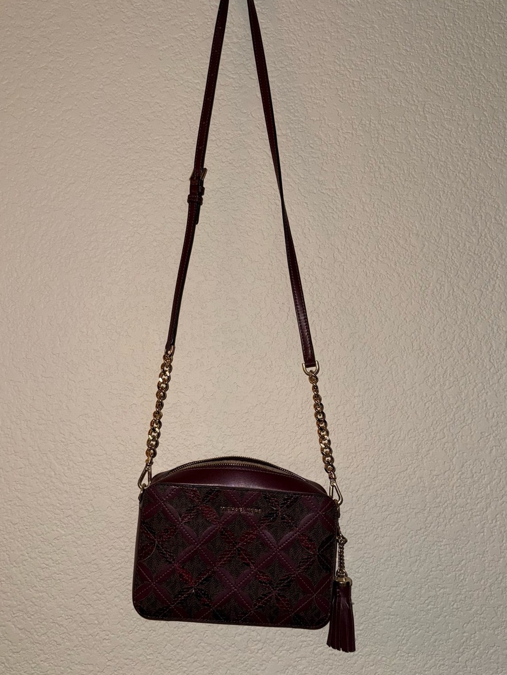 Michael Kors Quilted Burgundy Crossbody with Gold Chain Strap